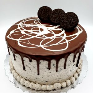 Oreo Torte (chocolate cake, oreo buttercream filling & icing, hazelnut fudge ganache)