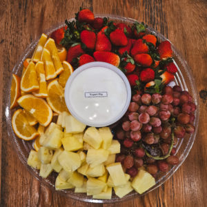 Fresh Fruit Tray (strawberries, grapes, pineapple, yogurt & chocolate dips)