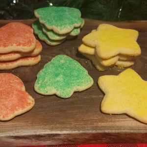 Sugar Cookies dozen (hand cut cookies sprinkled with colour sugar-a store signature item!)